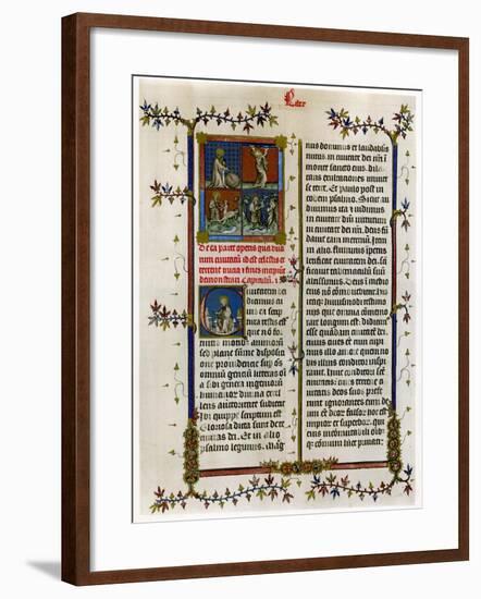 Text Page with Biblical Scenes, Late 14th Century-null-Framed Giclee Print