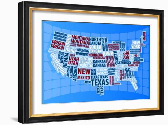 Text USA Map-alanuster-Framed Art Print