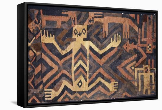 Textile with geometric and stylised humans design, South America-Werner Forman-Framed Stretched Canvas