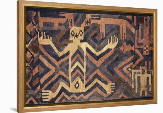 Textile with geometric and stylised humans design, South America-Werner Forman-Framed Premier Image Canvas