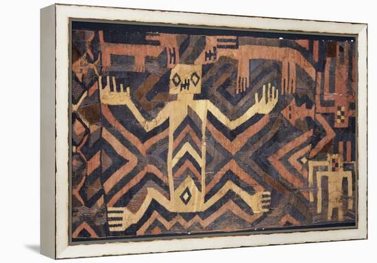 Textile with geometric and stylised humans design, South America-Werner Forman-Framed Premier Image Canvas