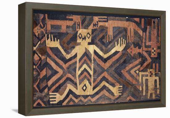 Textile with geometric and stylised humans design, South America-Werner Forman-Framed Premier Image Canvas