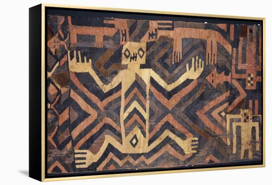 Textile with geometric and stylised humans design, South America-Werner Forman-Framed Premier Image Canvas