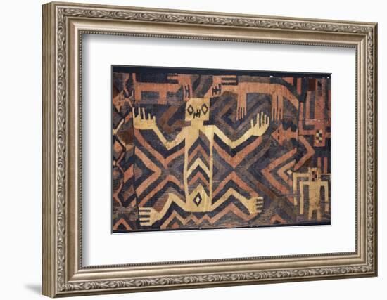 Textile with geometric and stylised humans design, South America-Werner Forman-Framed Photographic Print