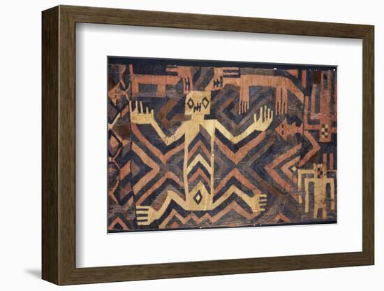 Textile with geometric and stylised humans design, South America-Werner Forman-Framed Photographic Print