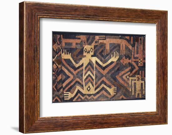 Textile with geometric and stylised humans design, South America-Werner Forman-Framed Photographic Print