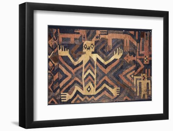 Textile with geometric and stylised humans design, South America-Werner Forman-Framed Photographic Print