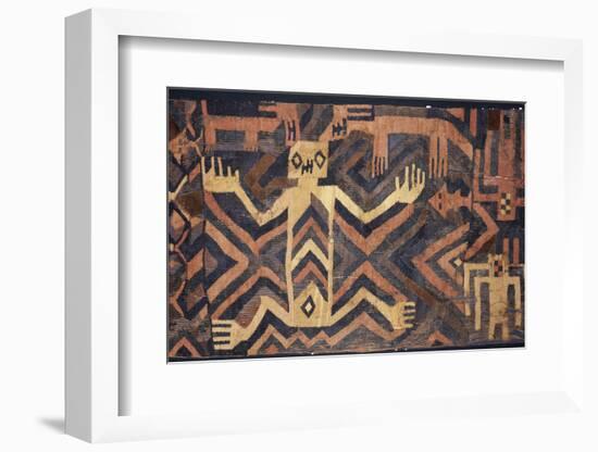 Textile with geometric and stylised humans design, South America-Werner Forman-Framed Photographic Print