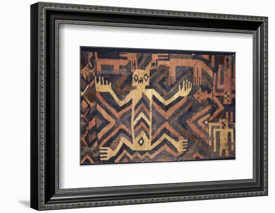 Textile with geometric and stylised humans design, South America-Werner Forman-Framed Photographic Print