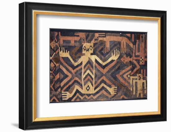 Textile with geometric and stylised humans design, South America-Werner Forman-Framed Photographic Print