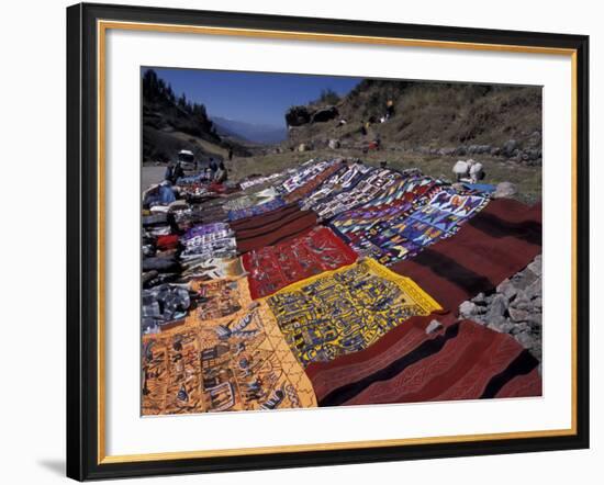 Textiles for Sale near Incan Site, Tambomachay, Peru-Cindy Miller Hopkins-Framed Photographic Print