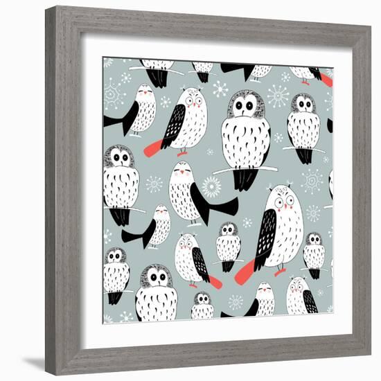 Texture of White Owls-Tanor-Framed Art Print