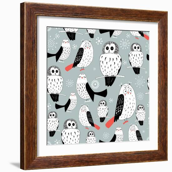 Texture of White Owls-Tanor-Framed Art Print