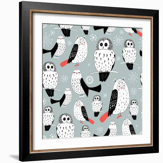 Texture of White Owls-Tanor-Framed Art Print