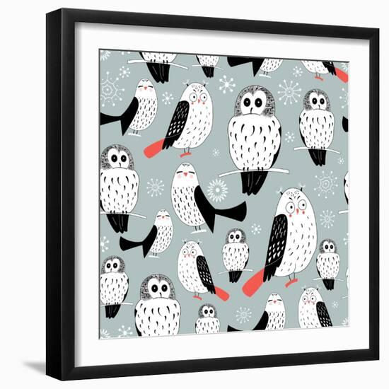 Texture of White Owls-Tanor-Framed Art Print