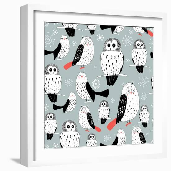 Texture of White Owls-Tanor-Framed Art Print