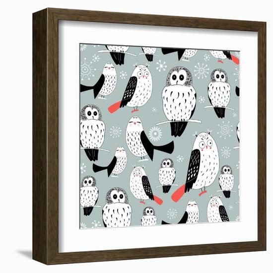 Texture of White Owls-Tanor-Framed Art Print