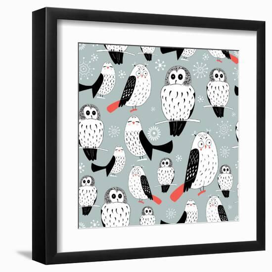 Texture of White Owls-Tanor-Framed Art Print