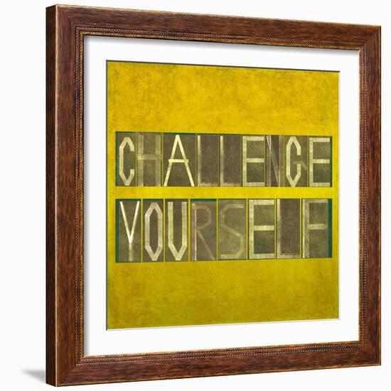 Textured Background Image And Design Element Depicting The Words "Challenge Yourself"-nagib-Framed Art Print