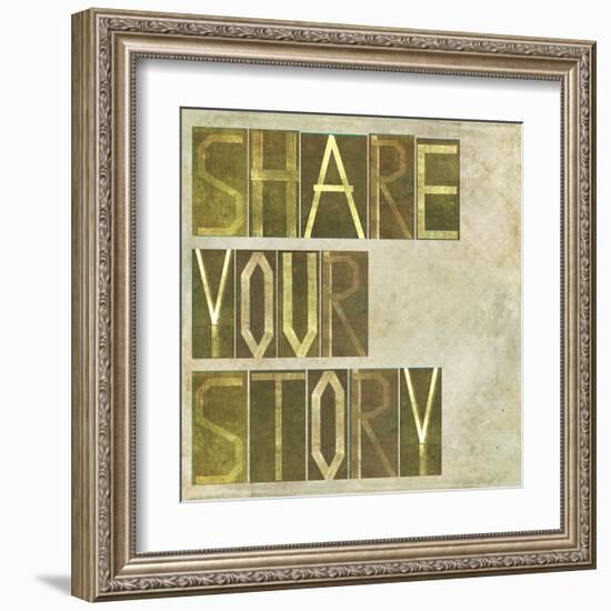 Textured Earthy Background Image And Design Element Depicting The Words "Share Your Story"-nagib-Framed Art Print