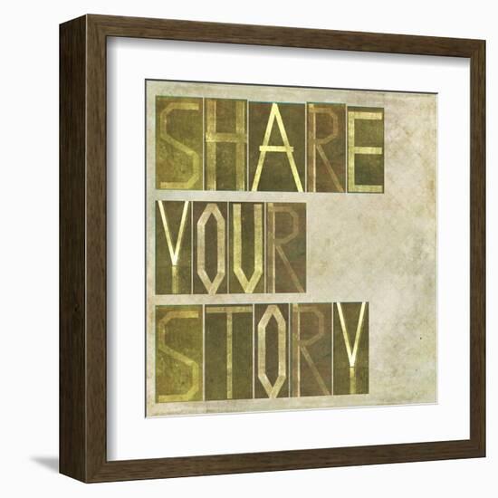 Textured Earthy Background Image And Design Element Depicting The Words "Share Your Story"-nagib-Framed Art Print