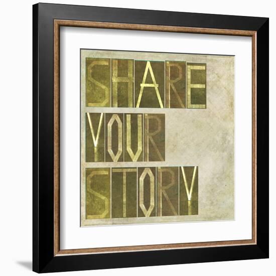 Textured Earthy Background Image And Design Element Depicting The Words "Share Your Story"-nagib-Framed Art Print