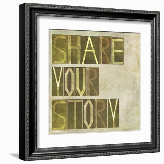 Textured Earthy Background Image And Design Element Depicting The Words "Share Your Story"-nagib-Framed Art Print