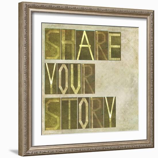 Textured Earthy Background Image And Design Element Depicting The Words "Share Your Story"-nagib-Framed Art Print