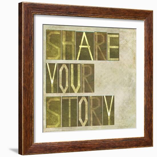 Textured Earthy Background Image And Design Element Depicting The Words "Share Your Story"-nagib-Framed Art Print