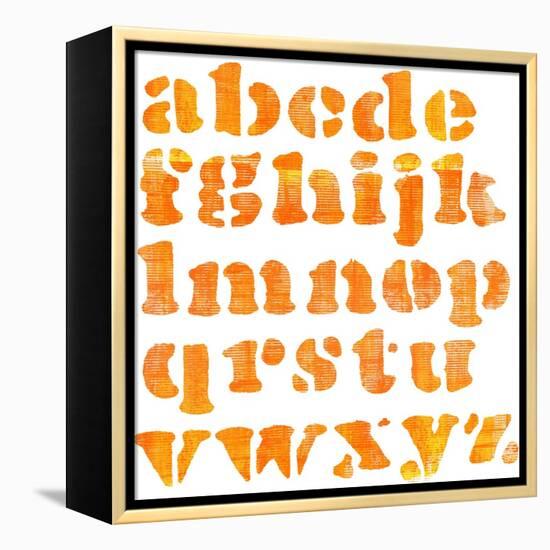 Textured Orange Watercolor Alphabet, Isolated-donatas1205-Framed Stretched Canvas