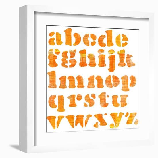 Textured Orange Watercolor Alphabet, Isolated-donatas1205-Framed Art Print