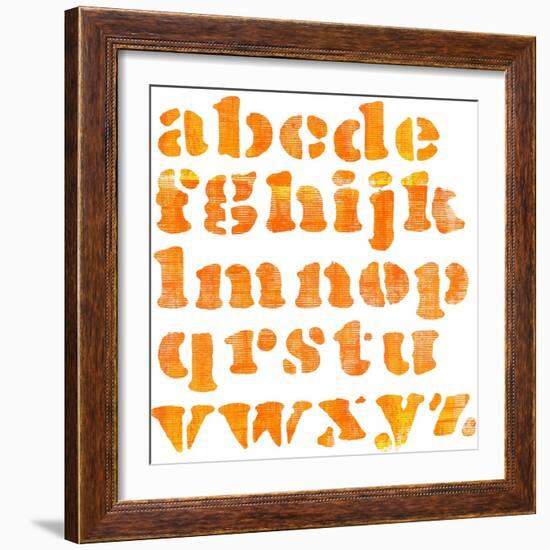 Textured Orange Watercolor Alphabet, Isolated-donatas1205-Framed Art Print