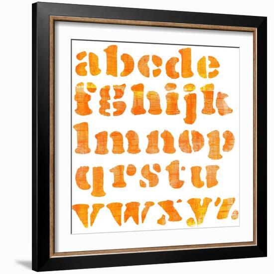 Textured Orange Watercolor Alphabet, Isolated-donatas1205-Framed Art Print