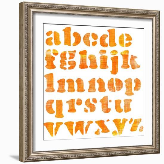 Textured Orange Watercolor Alphabet, Isolated-donatas1205-Framed Premium Giclee Print
