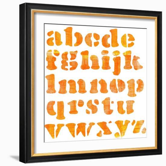 Textured Orange Watercolor Alphabet, Isolated-donatas1205-Framed Premium Giclee Print