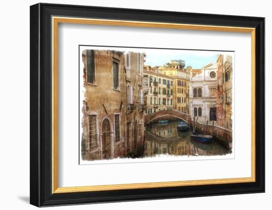 Textures on Canals of Venice Along with Bridges and Old Homes-Darrell Gulin-Framed Photographic Print