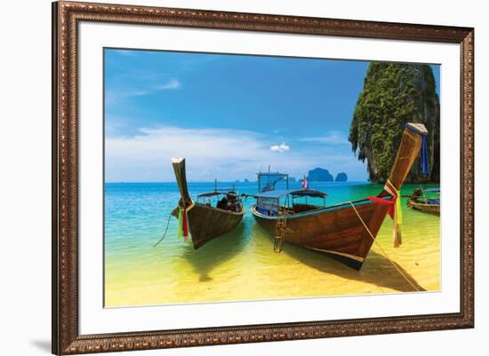 Thai Boats Beach Sea Scenery-null-Framed Premium Giclee Print