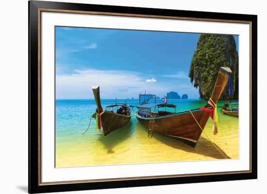 Thai Boats Beach Sea Scenery-null-Framed Premium Giclee Print