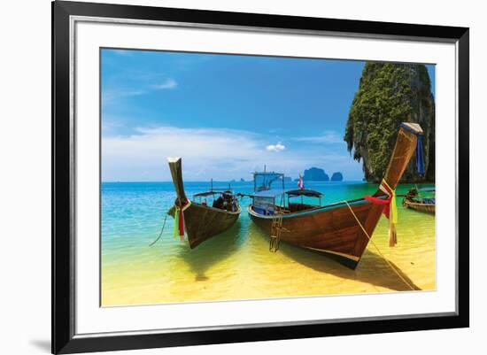 Thai Boats Beach Sea Scenery-null-Framed Premium Giclee Print