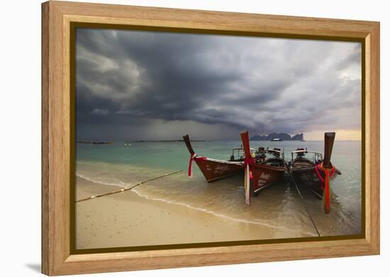 Thai Fishing Boats Beached on Phi Phi Island During a Storm-Alex Saberi-Framed Premier Image Canvas