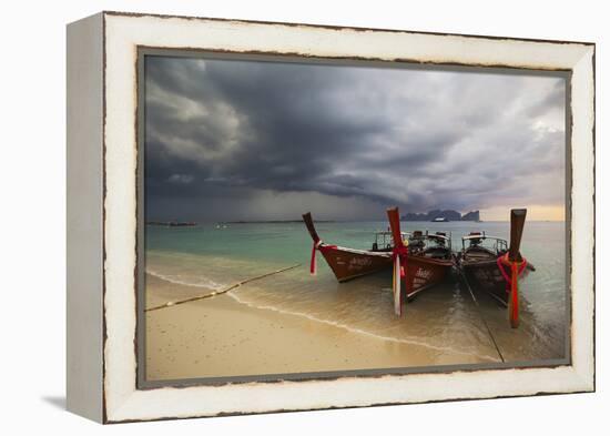 Thai Fishing Boats Beached on Phi Phi Island During a Storm-Alex Saberi-Framed Premier Image Canvas