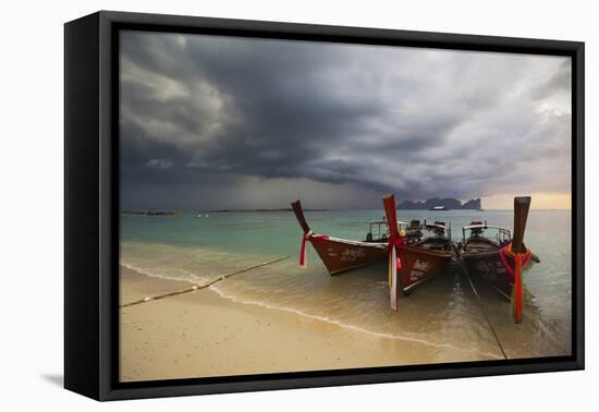 Thai Fishing Boats Beached on Phi Phi Island During a Storm-Alex Saberi-Framed Premier Image Canvas
