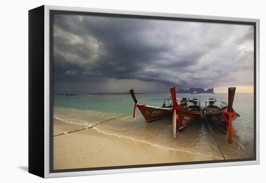 Thai Fishing Boats Beached on Phi Phi Island During a Storm-Alex Saberi-Framed Premier Image Canvas