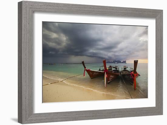 Thai Fishing Boats Beached on Phi Phi Island During a Storm-Alex Saberi-Framed Photographic Print