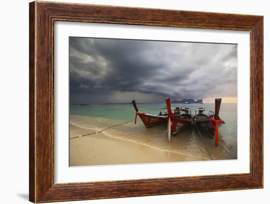 Thai Fishing Boats Beached on Phi Phi Island During a Storm-Alex Saberi-Framed Photographic Print