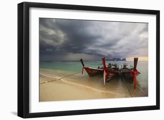 Thai Fishing Boats Beached on Phi Phi Island During a Storm-Alex Saberi-Framed Photographic Print