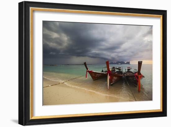 Thai Fishing Boats Beached on Phi Phi Island During a Storm-Alex Saberi-Framed Photographic Print