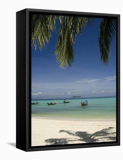 Thai Longboats Along the Coast of Phi Phi Don Island, Phuket, Andaman Sea, Thailand-Cindy Miller Hopkins-Framed Premier Image Canvas