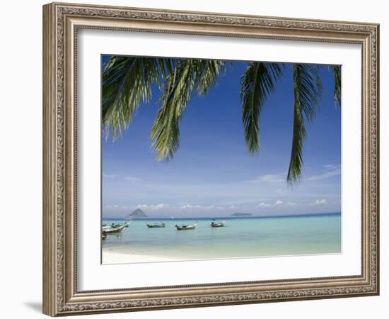 Thai Longboats Along the Coast of Phi Phi Don Island, Phuket, Andaman Sea, Thailand-Cindy Miller Hopkins-Framed Photographic Print