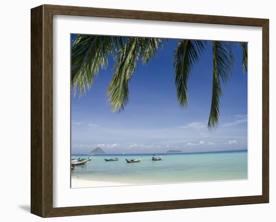 Thai Longboats Along the Coast of Phi Phi Don Island, Phuket, Andaman Sea, Thailand-Cindy Miller Hopkins-Framed Photographic Print